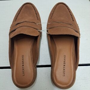 Lucky Brand Leather Esila Brown Slip on Mules Loafers Women's Size 7.5 M